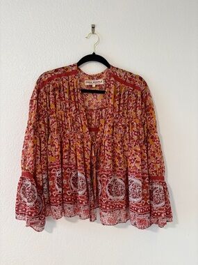 Free People Rust Floral Tiered Peasant Blouse